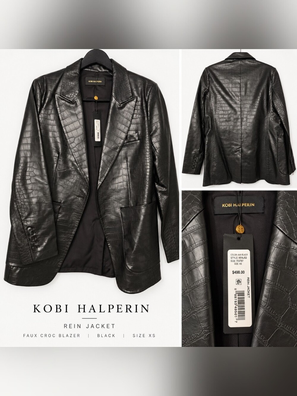 Kobi Halperin Black Croc-Embossed Blazer Jacket